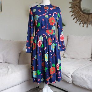 Vintage 70s Bleeker Street Psychedelic Blue Floral Dress